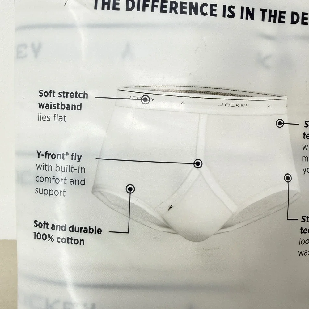 Jockey Classics‎ Mens White 100% Cotton Full-Rise Briefs 4 Pack Size 42 Y-Front